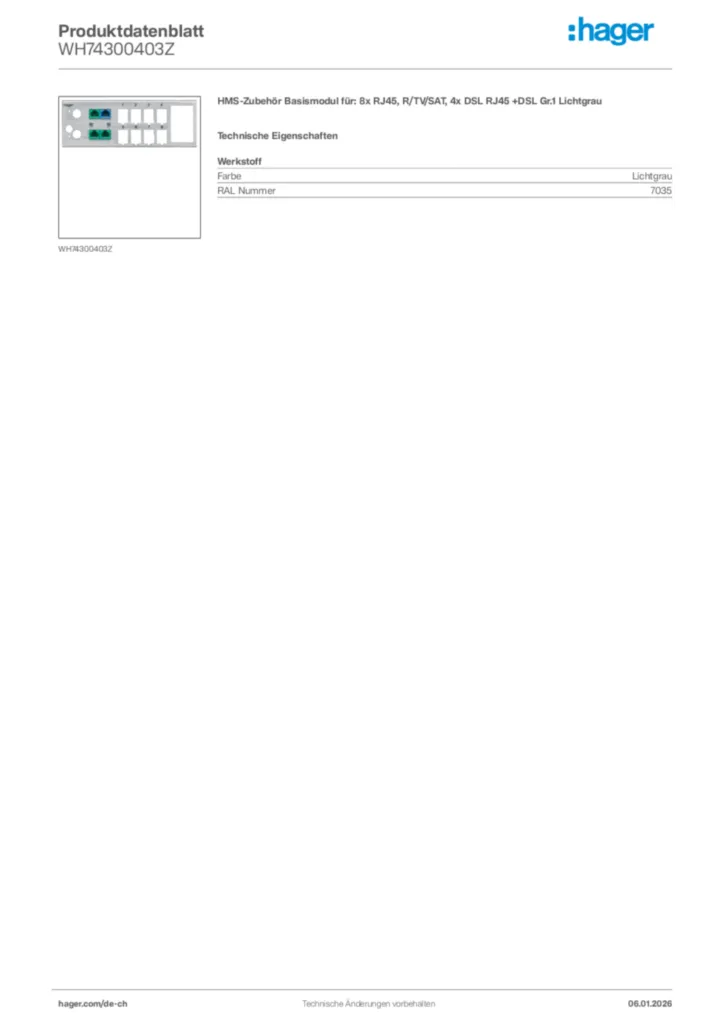 Bild Hager Produktdatenblatt WH74300403Z | Hager Schweiz