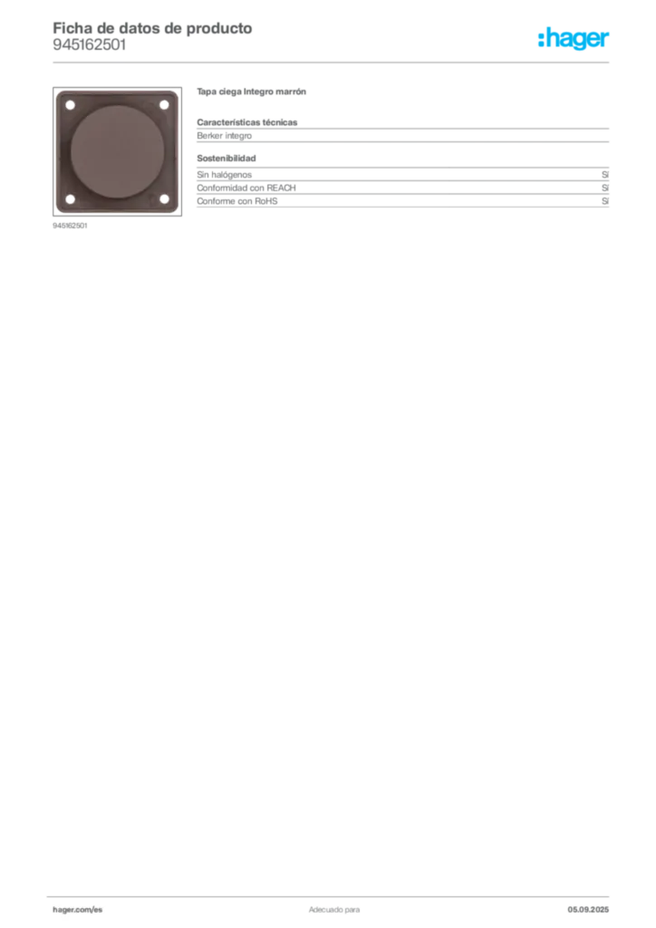 Imagen Hager Ficha de datos de producto 945162501 | Hager España