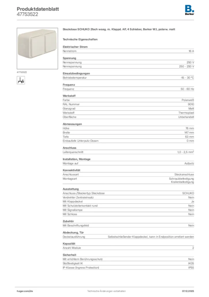 Bild Berker Produktdatenblatt 47753522 | Hager Deutschland