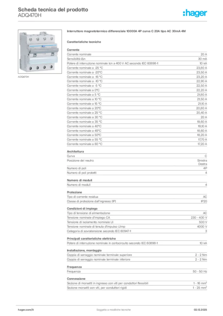 Immagine Hager Scheda tecnica del prodotto ADQ470H | Hager Italia