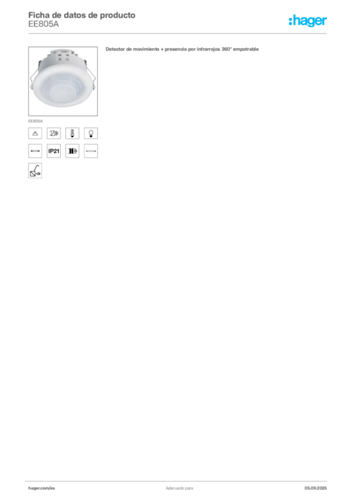 Imagen Hager Ficha de datos de producto EE805A | Hager España