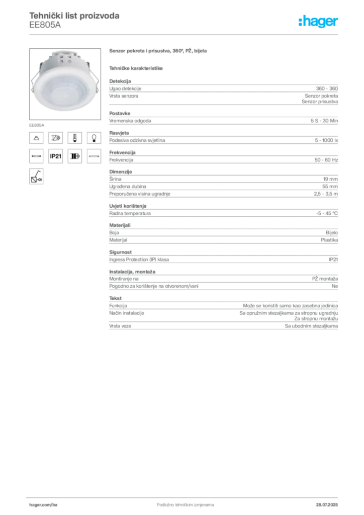 Slika Hager Product data sheet EE805A  | Hager