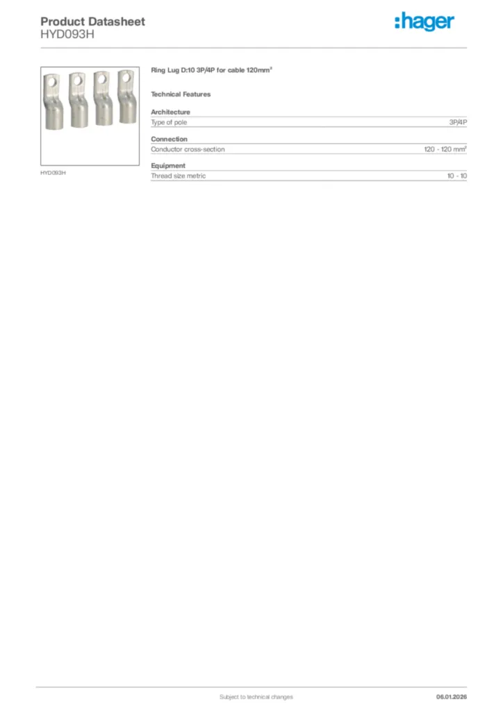 Image Hager Product data sheet HYD093H  | Hager Africa