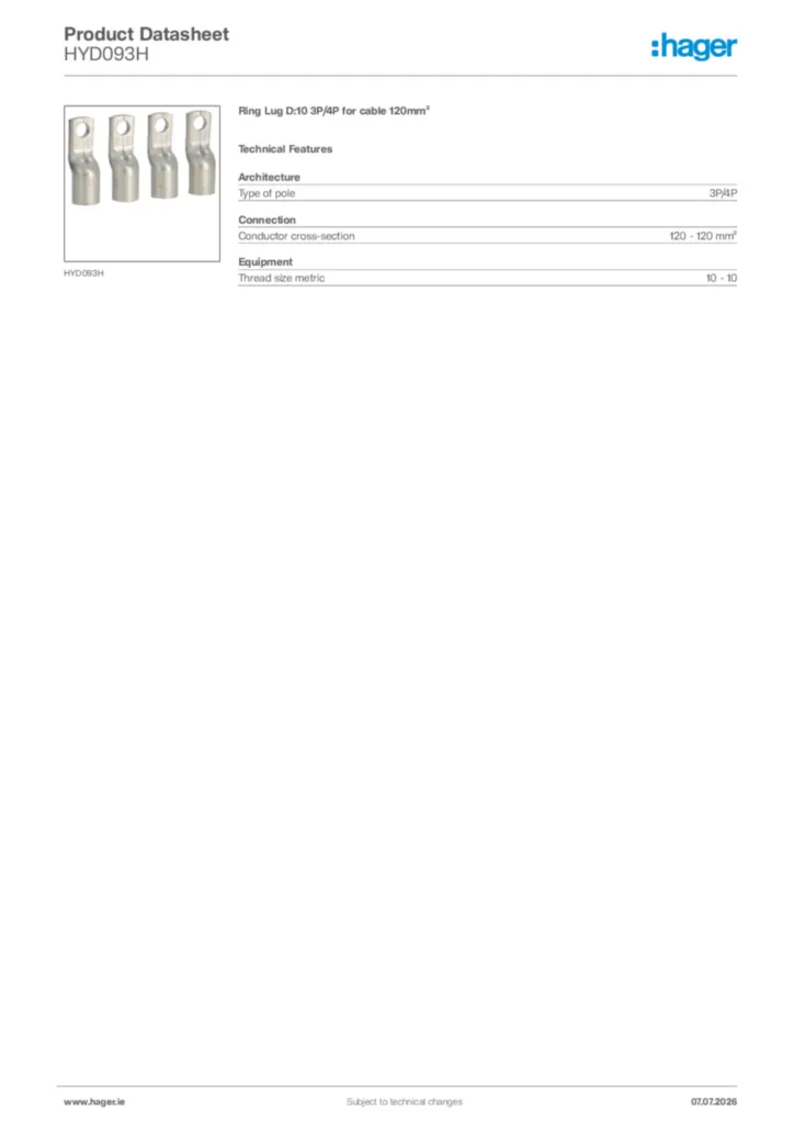 Image Hager Product data sheet HYD093H  | Hager