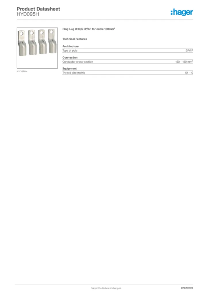 Image Hager Product data sheet HYD095H  | Hager Africa