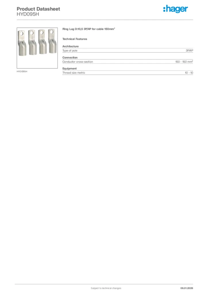 Image Hager Product data sheet HYD095H  | Hager Africa