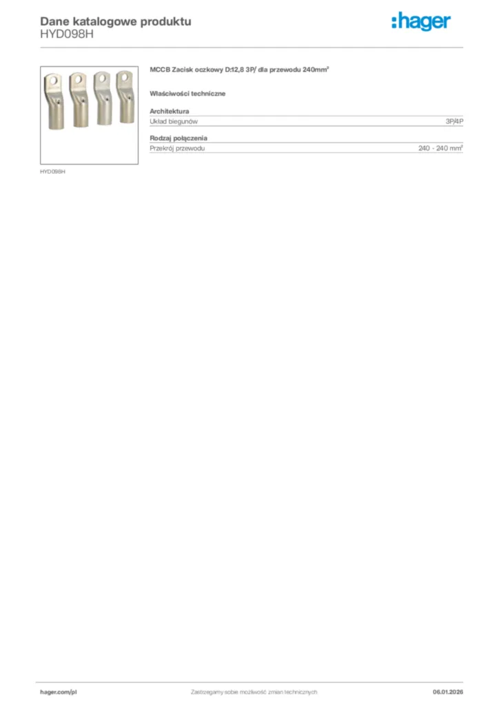 Zdjęcie Hager Karta katalogowa HYD098H | Hager Polska