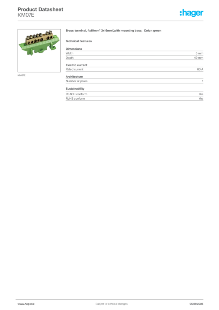 Image Hager Product data sheet KM07E  | Hager