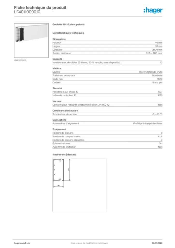 Image Hager Fiche technique du produit LF4011009010 | Hager Suisse