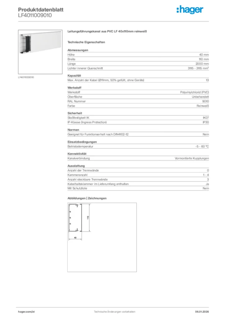 Bild Hager Produktdatenblatt LF4011009010 | Hager Deutschland