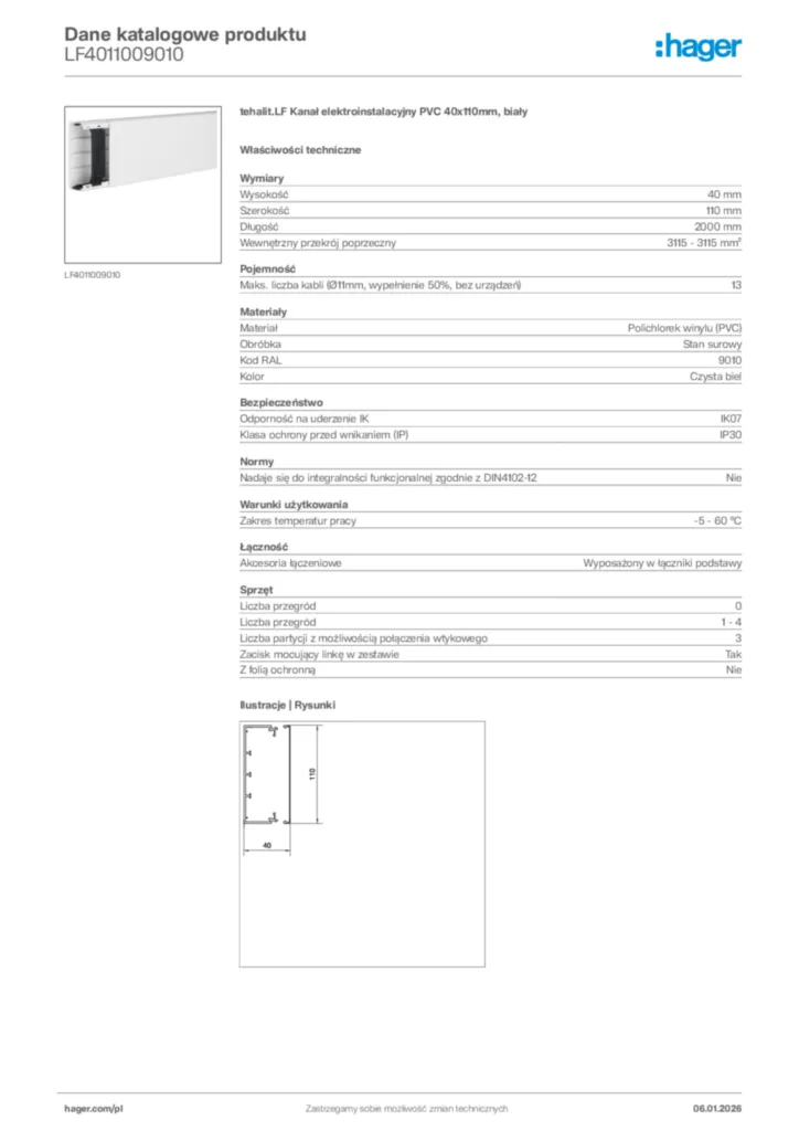Zdjęcie Hager Karta katalogowa LF4011009010 | Hager Polska