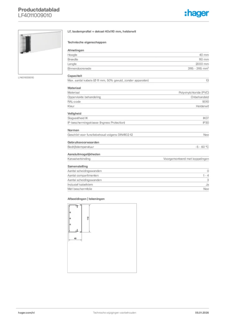 Afbeelding Hager Productdatablad LF4011009010 | Hager Nederland