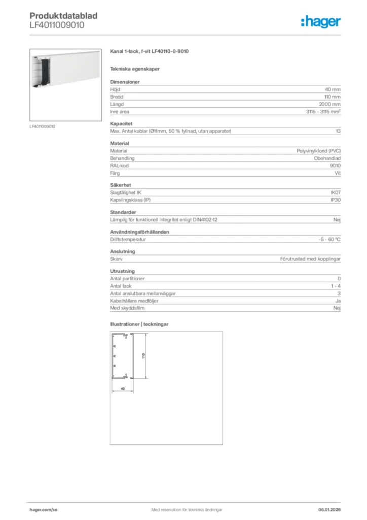 Bild Hager Produktdatablad LF4011009010 | Hager Sverige