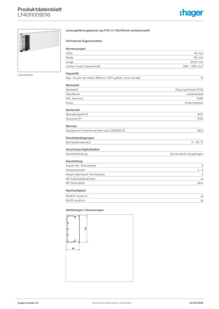 Bild Hager Produktdatenblatt LF4011009016 | Hager Schweiz