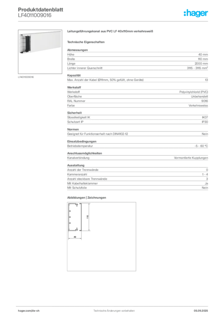 Bild Hager Produktdatenblatt LF4011009016 | Hager Schweiz