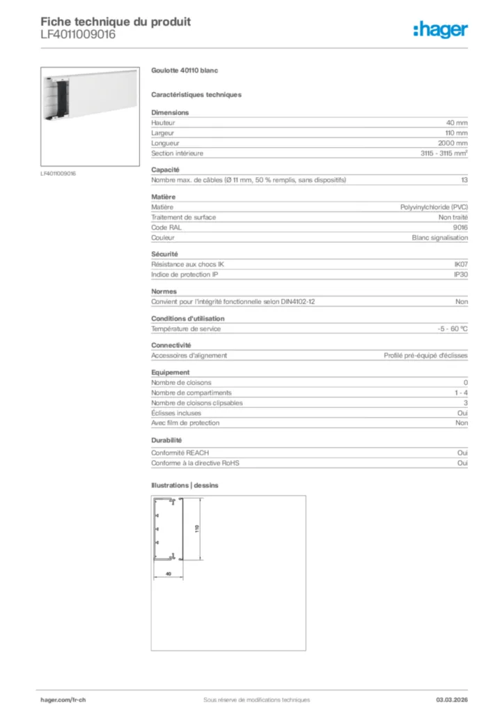 Image Hager Fiche technique du produit LF4011009016 | Hager Suisse
