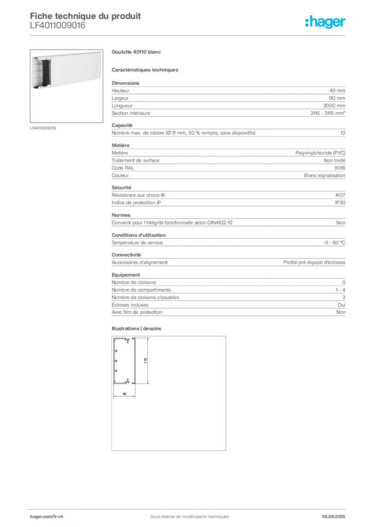 Image Hager Fiche technique du produit LF4011009016 | Hager Suisse