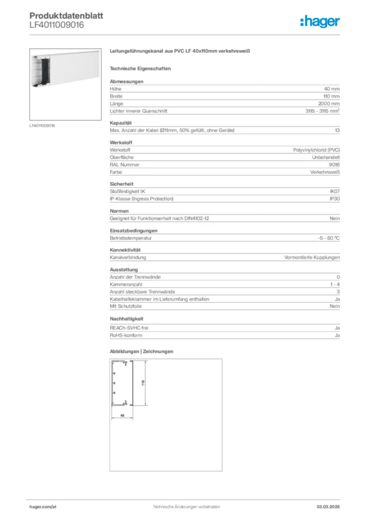 Bild Hager Produktdatenblatt LF4011009016 | Hager Deutschland