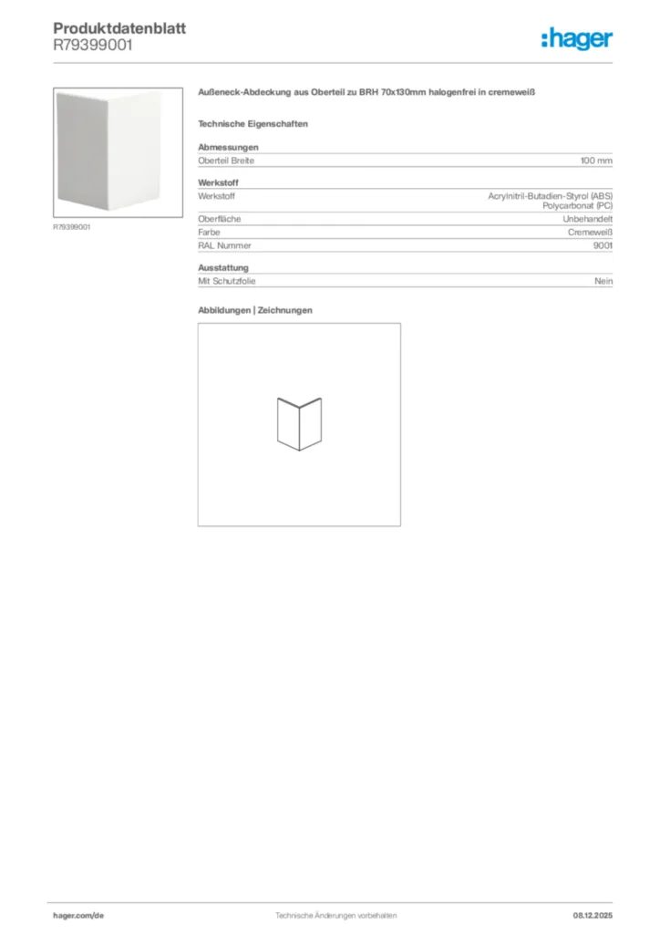 Bild Hager Produktdatenblatt R79399001 | Hager Deutschland