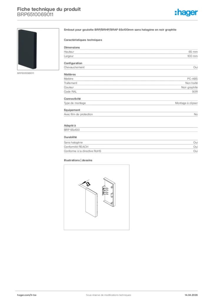 Image Hager Fiche technique du produit BRP6510069011 | Hager Belgique