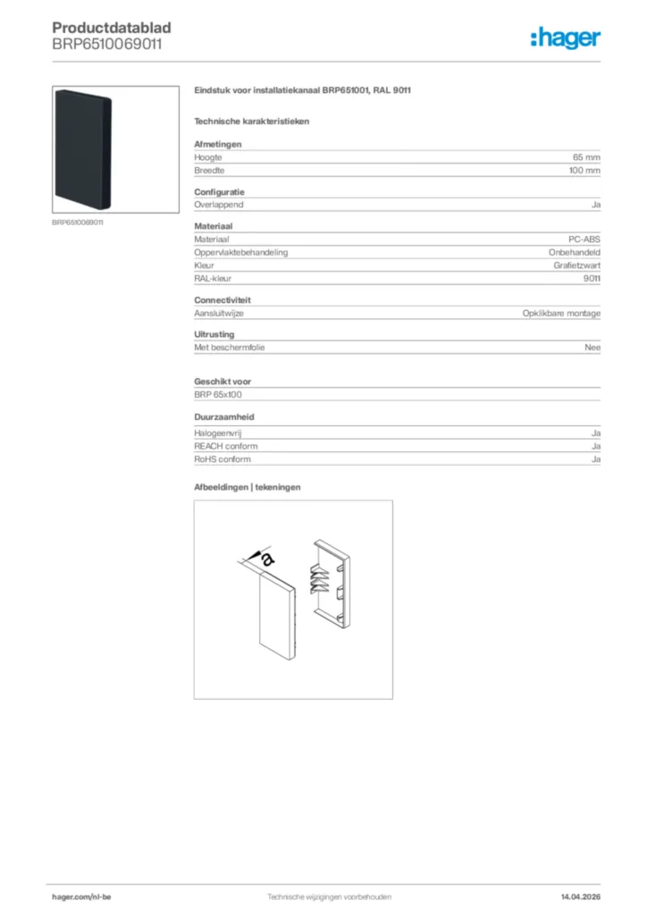Afbeelding Hager Productdatablad BRP6510069011 | Hager Belgium
