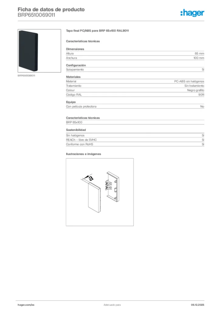 Imagen Hager Ficha de datos de producto BRP6510069011 | Hager España