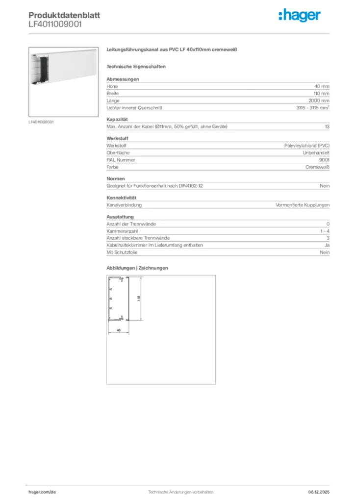 Bild Hager Produktdatenblatt LF4011009001 | Hager Deutschland