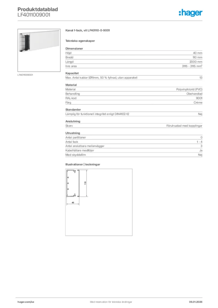 Bild Hager Produktdatablad LF4011009001 | Hager Sverige