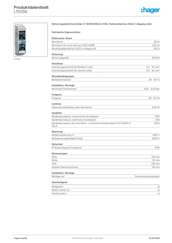 Bild Hager Produktdatenblatt LT0056 | Hager Deutschland