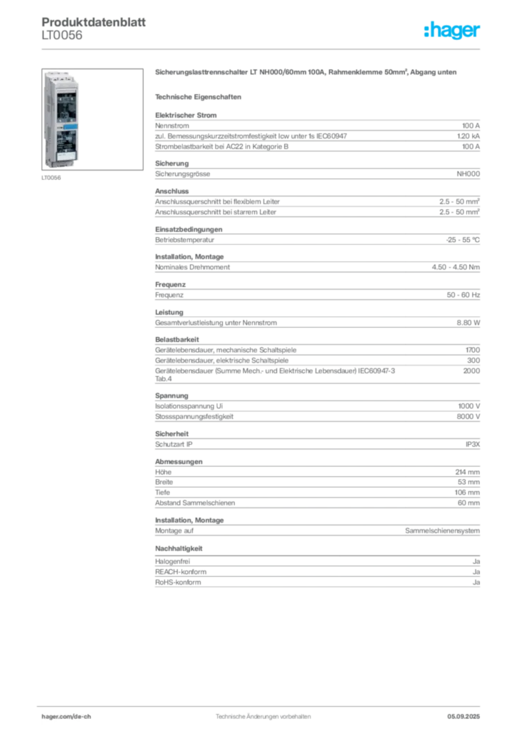 Bild Hager Produktdatenblatt LT0056 | Hager Schweiz