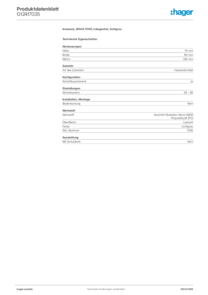 Bild Hager Produktdatenblatt G12417035 | Hager Deutschland