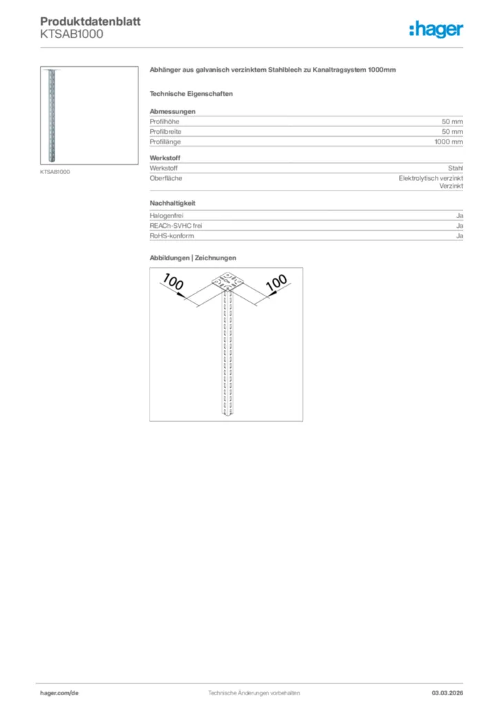 Bild Hager Produktdatenblatt KTSAB1000 | Hager Deutschland