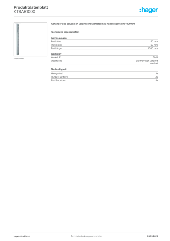 Bild Hager Produktdatenblatt KTSAB1000 | Hager Schweiz