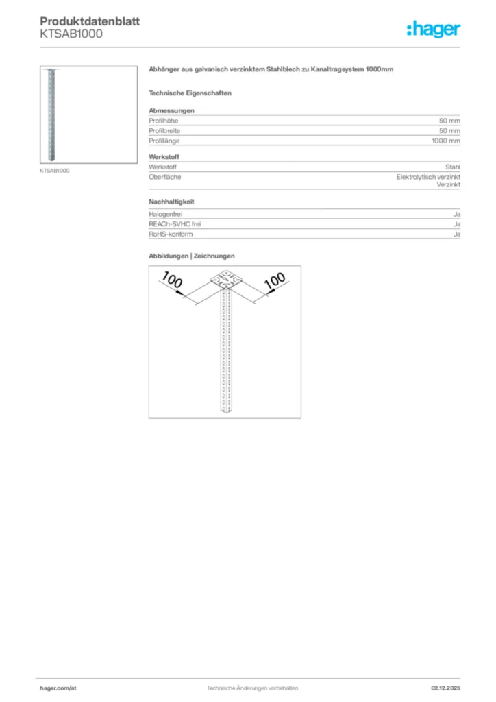 Bild Hager Produktdatenblatt KTSAB1000 | Hager Deutschland