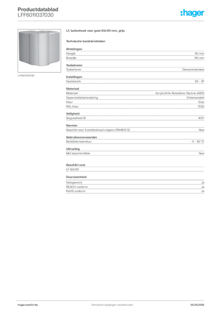 Afbeelding Hager Productdatablad LFF6011037030 | Hager Belgium
