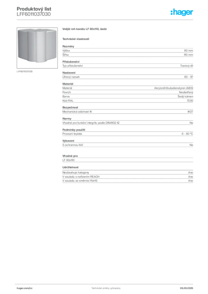 Obrázek Hager Produktový list LFF6011037030 | Hager