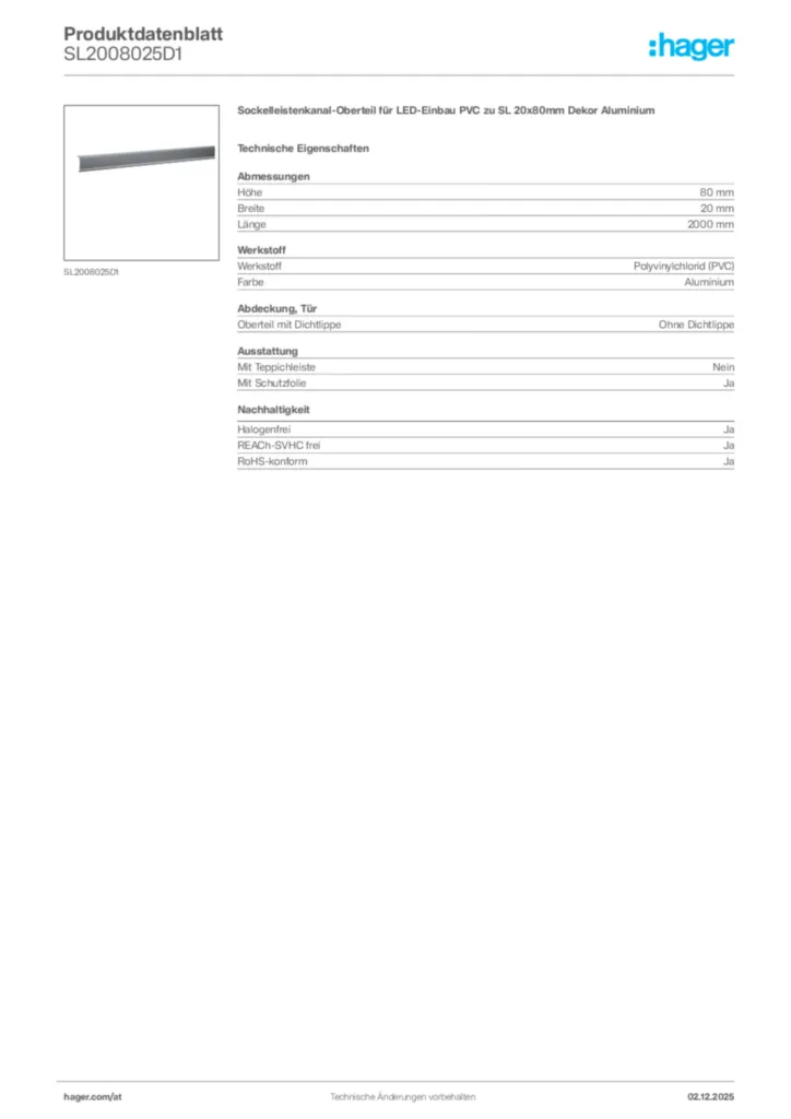 Bild Hager Produktdatenblatt SL2008025D1 | Hager Deutschland
