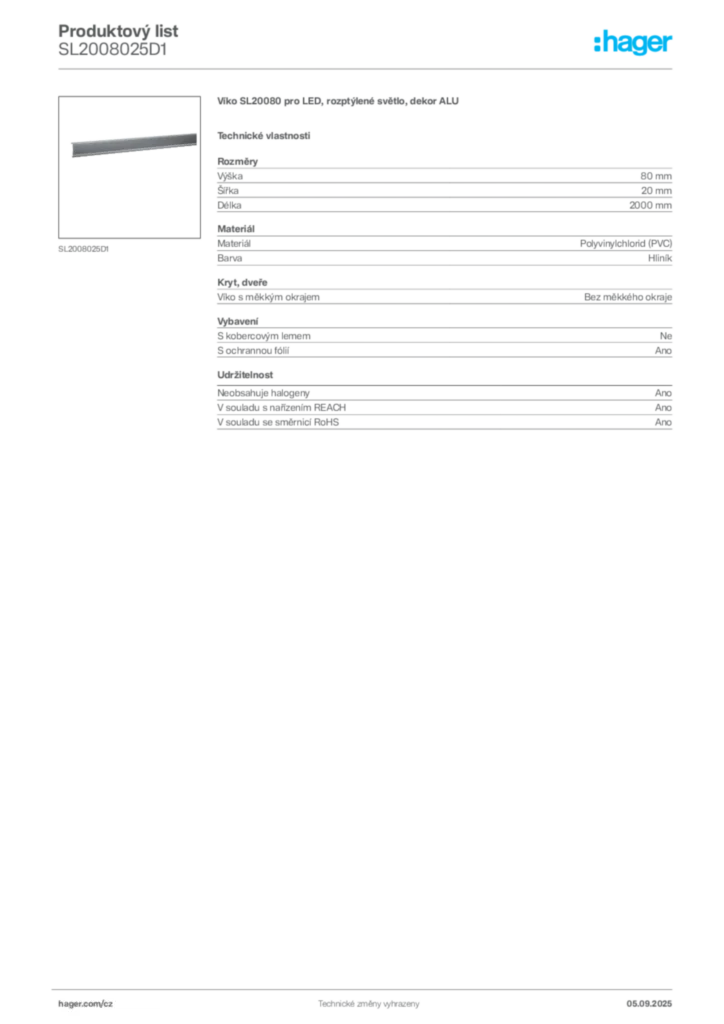 Obrázek Hager Produktový list SL2008025D1 | Hager