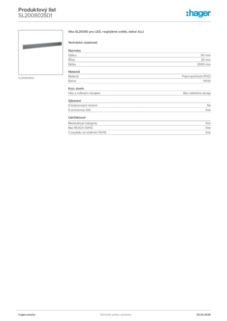 Obrázek Hager Product data sheet SL2008025D1 | Hager