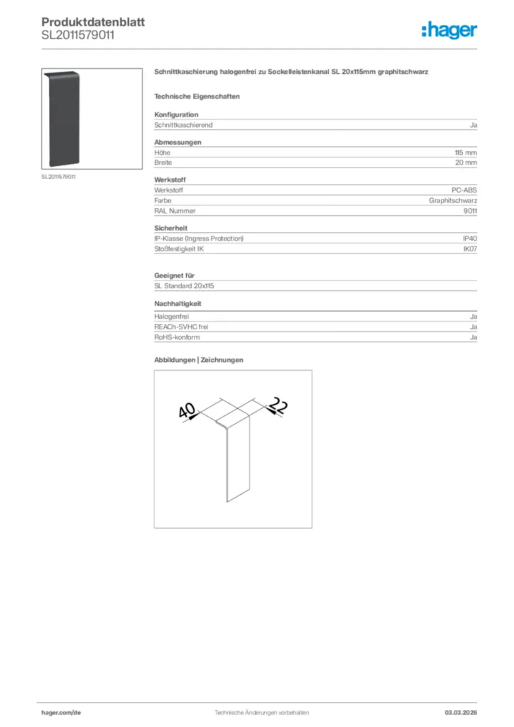 Bild Hager Produktdatenblatt SL2011579011 | Hager Deutschland