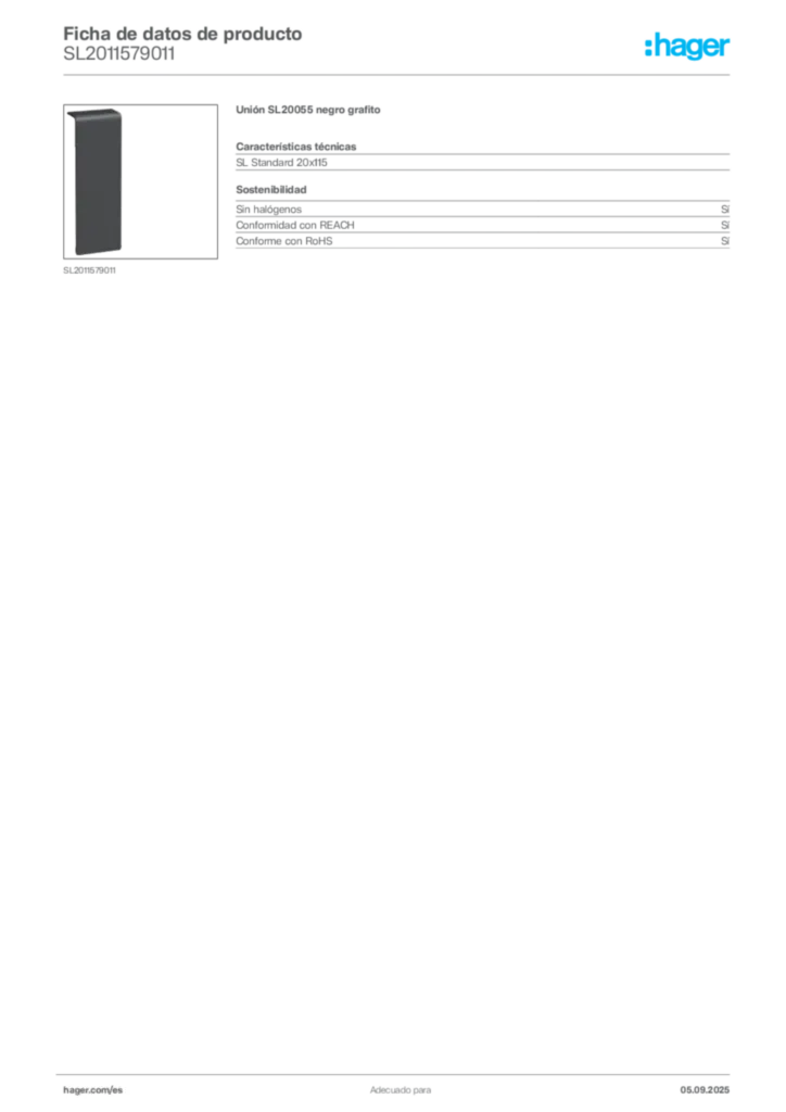 Imagen Hager Ficha de datos de producto SL2011579011 | Hager España