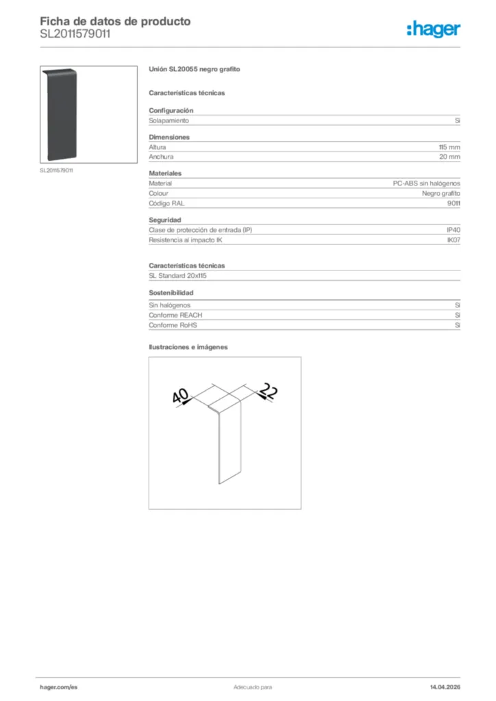 Imagen Hager Ficha de datos de producto SL2011579011 | Hager España