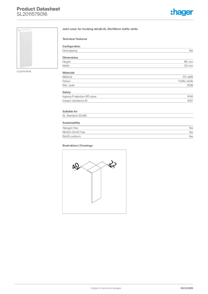 Image Hager Product data sheet SL2011579016  | Hager Africa