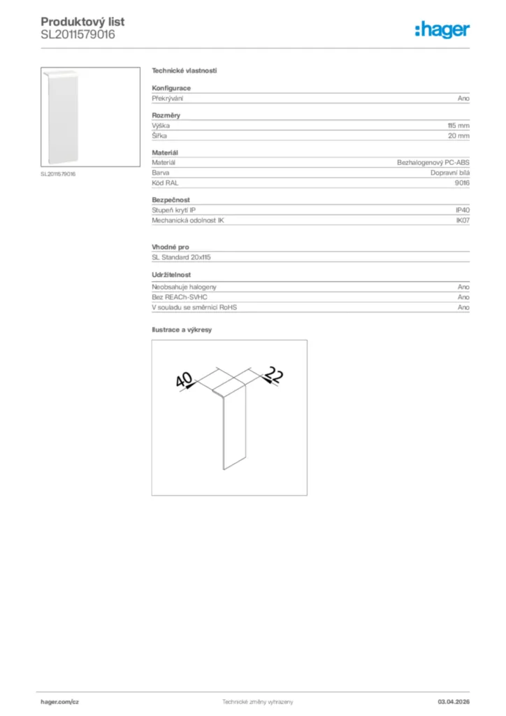 Obrázek Hager Product data sheet SL2011579016 | Hager