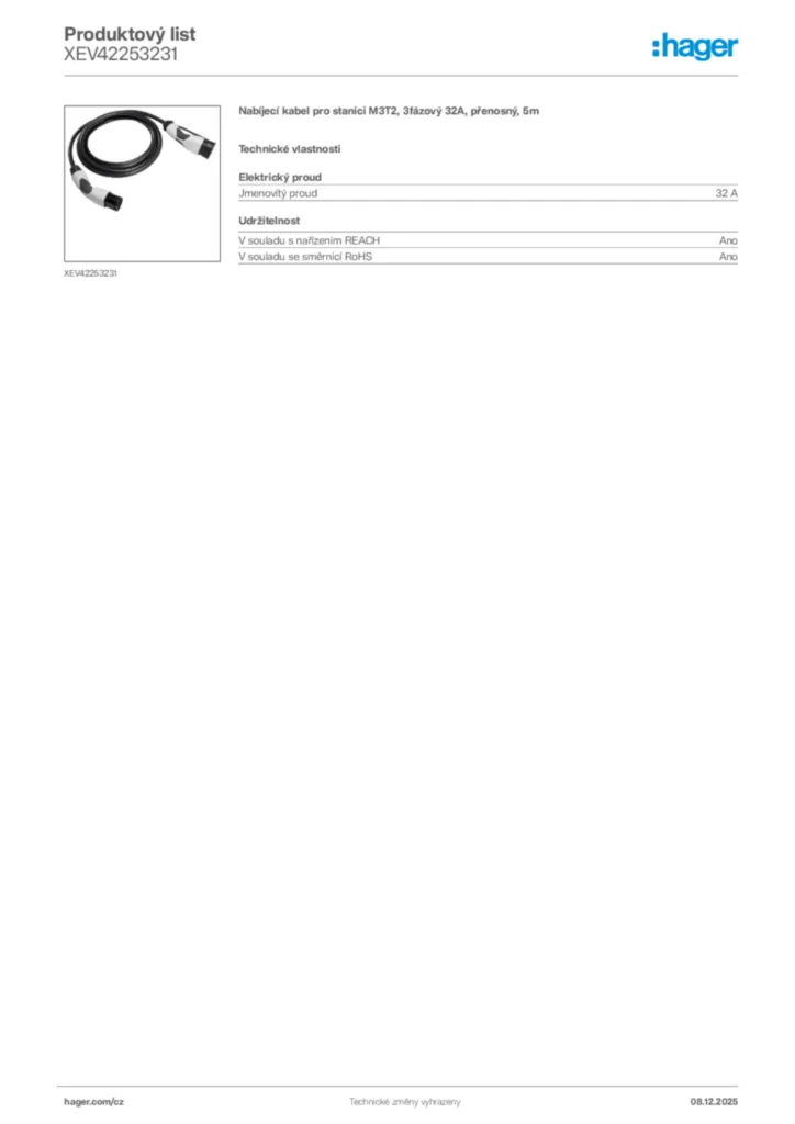 Obrázek Hager Product data sheet XEV42253231 | Hager