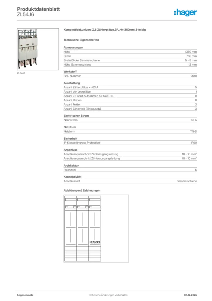 Bild Hager Produktdatenblatt ZL54J6 | Hager Deutschland