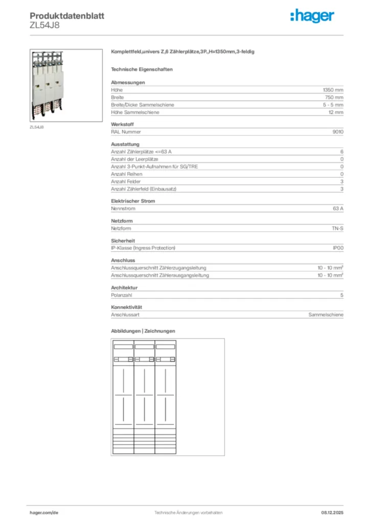 Bild Hager Produktdatenblatt ZL54J8 | Hager Deutschland