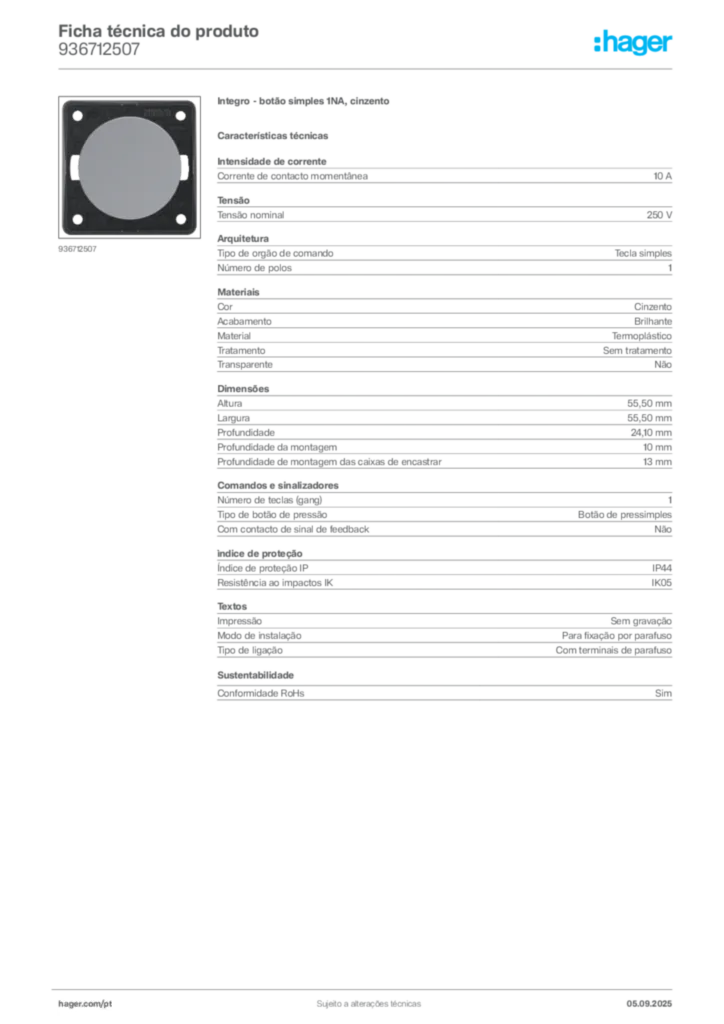 Imagem Hager Ficha técnica do produto 936712507 | Hager Portugal