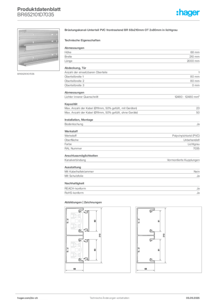 Bild Hager Produktdatenblatt BR652101D7035 | Hager Schweiz