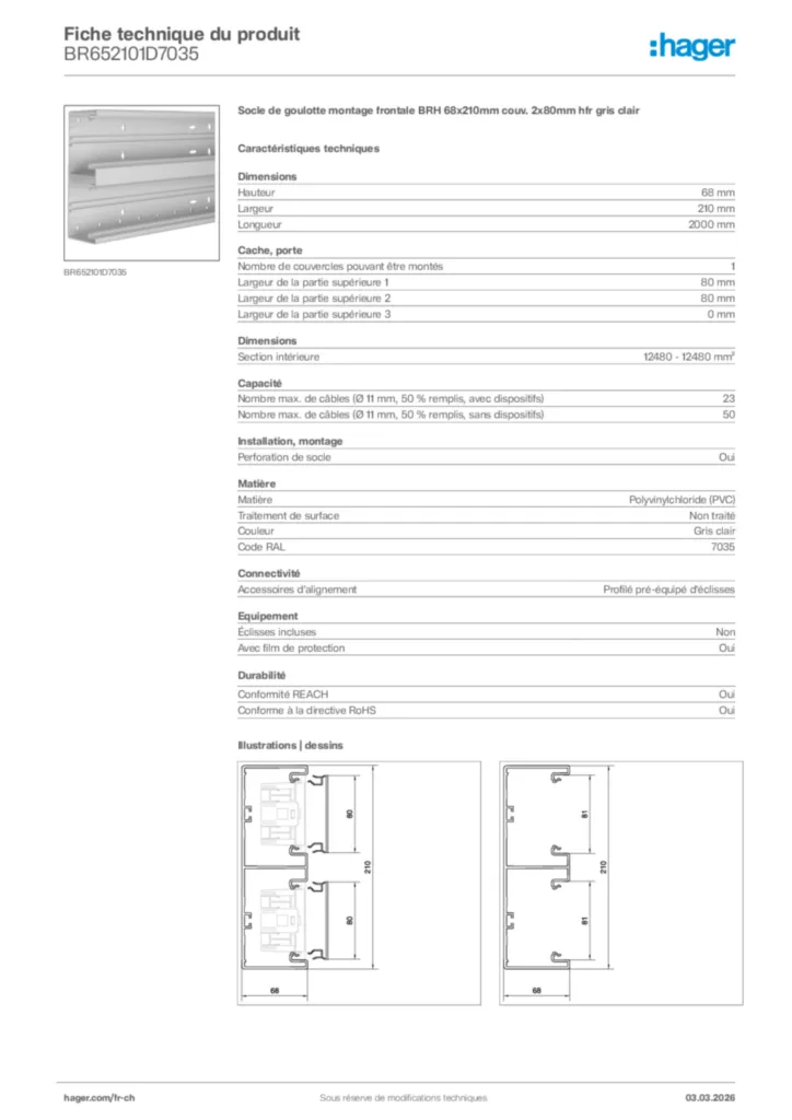 Image Hager Fiche technique du produit BR652101D7035 | Hager Suisse